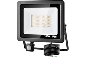 CSYY LED Floodlight 100W with PIR Sensor, 8000LM Super Bright Security Lights Outdoor, IP66 Waterproof Floodlight 6000K Daylight White LED Spotlight with 2m Cable【Upgraded】