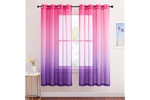 NICETOWN Cortinas Translucidas con Aspecto de Lino Cortinas Salon Modernas 2 Piezas Cortinas Dormitorio Visillos Cortas para Ventanas, 140x175cm(AnchoxAlto), Rosa-Morado