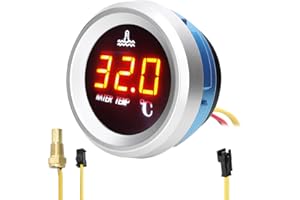 MULCORT Indicatore di temperatura dell'acqua da 52 mm con display a LED per misuratore digitale per auto 9-36 V con funzione di allarme del sensore di temperatura