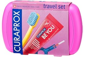 Curaprox CS 5460 Kit Da Viaggio | Spazzolino Da Denti Con Dentifricio 'be You' | 2 Spazzolini Interdentali Cps Prime 07 E 09 | Kit Per L'igiene Dentale 9,5 Cm X 6 Cm | Magenta