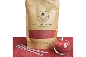 comforder Sabbia per candele con stoppini, granuli di cera, candele fai da te, 400 g, perline di cera per candele + 4 stoppini per candele (Rosso)