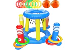 LQTSLFM Giochi Gonfiabili per Piscina, 2 in 1 Giochi d Acqua per Piscina, Canestro da Basket Galleggianti e Lancio Dell'anello, Estate Esterno Piscina Festa Giochi per Bambino Adulto