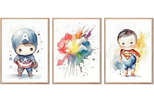 mnam® | Láminas decorativas pared - Set de 3 Impresiones Pared Juveniles Acuarela - Cuadros SIN Marco - Póster Decoración Infantiles Habitación Niños Bebés. Superhéroes Tamaño DIN A4