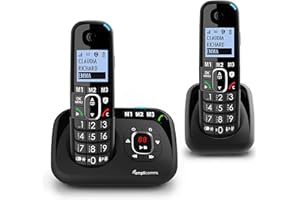Amplicomms BigTel 1582 Duo, téléphone DECT sans Fil à Grosses Touches, répondeur, Deux combinés, Audio-Boost, sonneries puissantes, Compatible avec Aides auditives, Fonction Blocage des appels