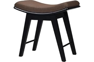 RELAX4LIFE Dressing Table Stool, Curved Vanity Chair Makeup Seat with Anti-slip Pads, Wooden Padded Piano Chair for Bedroom Living Room Entryway (Black)