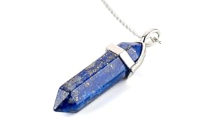 LAVISA Obelisk Edelsteinkette, Anhänger, echte Kristall kette, Halskette, Rosenquarz, Amethyst, Naturstein - 55 + 5 cm