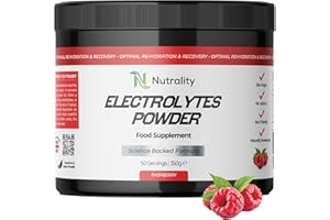Nutrality Electrolytes Food Supplement Powder 350g | 50 Servings, No Sugar, Magnesium Keto Electrolyte Hydration Powder, Recovery, No Calcium, Paleo Hydration | Vegan (Raspberry)