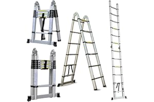 FEIDAK 3,8 m ausziehbare Leiter, A-Rahmen (1,9 + 1,9 m) Klappleiter, Aluminium, tragbare Mehrzweck-Loftleiter, 150 kg Tragkraft, für Zuhause, Büro, Heimwerker, Bauarbeiter, Innen- und Außenbereich