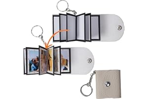 ‎UNIQICON Mini-Fotoalbum mit Schlüsselanhänger, DIY Kleines, benutzerdefiniertes Leder-Fotogedächtnis, Schlüsselring Bild Schlüsselanhänger, Personalized Kleines Taschen Foto-Schlüssel Zubehör für Familie,Paare