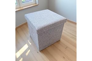 LBMONKEY Grey Ottoman Storage Box Stool Bench Footstool Seat Small Cube Box with Lid Ottomans Padded Foldable End of Bed Storage Chest for Bedroom Hallway Living Room Indoor Outdoor Footrest (Grey)