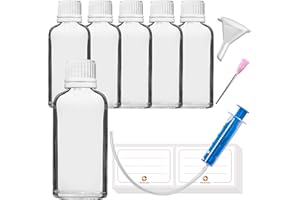 HandsUnity 50ml-6 piezas de Frasco Cuentagotas - Peque?o Frasco de Vidrio Transparente set de Vidrio de Boticario con Tapa Blanco Cuentagotas de Vidrio Claro set incluye 18 Accesorios auxiliares