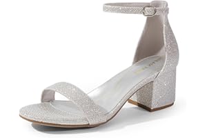DREAM PAIRS Womens Bridal Sandals Glitter Ladies Mid Low Block Heels Ankle Strap Strappy Wedding Party Evening Prom Open Toe Shoes Low-Chunk