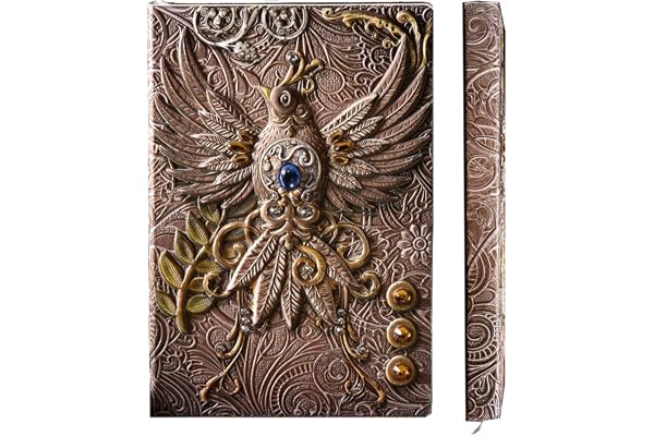 YHH Journal Intime Vintage Cuir, Carnet de Notes A5 Ligné 200 Pages Couverture Rigide, Carnet de Voyage Cahier Notebook Fait Main Elegant Cadeau Femme Adulte Enfant Fille Ado, 3D Phénix1, Multicolor