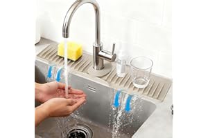 XIFLLIFE 16" Silicone Faucet Mat for Kitchen Sink Released in 2025/12TH,8° Slope Fast Self-draining-Kitchen Sink Splash Guard,Bathroom Kitchen Sink Area Water Splash Guard Behind Faucet Draining Mat Beige