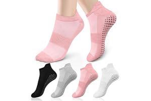 Tobfit 4 Pares Calcetines Yoga Pilates, Comodos Calcetines Antideslizantes para Mujeres y Hombres, Calcetín Tobillero Deportivo Transpirables Con Puntos Antideslizantes, Talla única 36-41