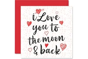 STUFF4 Valentines Card for Her Him - I Love You To The Moon & Back - Cute Birthday Card for Girlfriend Boyfriend Wife Husband Partner, 145mm x 145mm Romantic Anniversary Greeting Cards for Fiancee