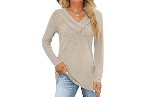 iudam Damen Langarmshirt V Ausschnitt Langarm Oberteil Shirt Elegant Pullover Locker Herbst Basic Tunika T-Shirts Tops Knopf Casual Blusen