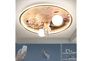 HMAKGG Plafonnier Chambre Enfant, LED Lampe Plafond Lune et Astronaute, 68W Luminaire Plafonnier Dimmable avec Télécommande, 3000-6000K, pour Chambre Garçon/Fille, Deco Thème Espace, Ø50cm