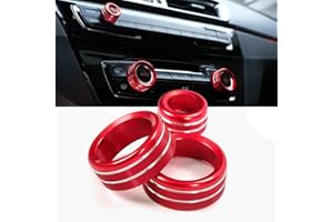 3PCS Youzzei BMW Car Air Conditioning Knobs Cover, Aluminum Alloy Car Air Conditioning Audio Volume Knob Ring Trim Cover for BMW 1 2 3 4 Series F30 F34 F46 GT X1 F48 13-17(Red)