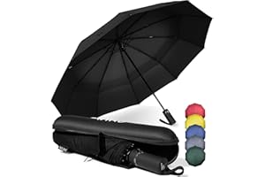 WLine Wind Ombrello Pieghevole Antivento da Pioggia con 10 Aste Rinforzate e Tela Idrorepellente 210T - Ombrello Portatile Resistente Apri e Chiudi Automatico, Diametro 104cm (Nero con Custodia)