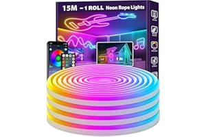 AILBTON 15m Neon Led Strip,Flexible LED Streifen,Control with App/Remote,Multiple Modes,Music Sync Gaming Led Strip Lights for Bedroom Indoor