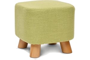 UUSSHOP Square Wooden Wood Support Upholstered Footstool Ottoman Pouffe Chair Stool Fabric Cover 4 Legs and Removable Linen Cover (Matcha)