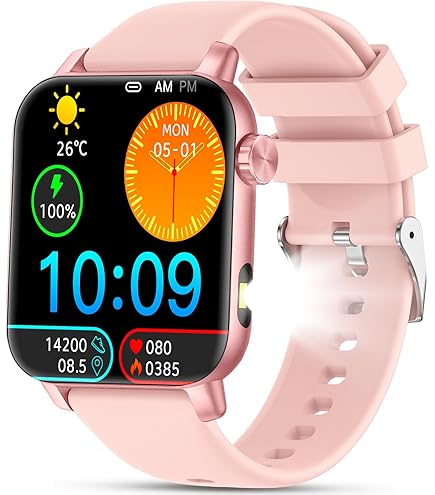 Smartwatch voor Heren en Dames 1,85Sporthorloge met DIY Videowijzerplaat,LED Zaklamp,Bluetooth,Hartslag/SpO2/Slaapmonitor,100 Sportmodi,IP68,Activiteitentracker Compatibel met Android iOS (Roze