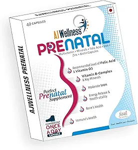 Ajwellness Prenatal-multivitamin supplement enriched with Choline,DHA,Omega-3 fatty acids,Vitamins, Minerals to support overall development of baby health of mother (40 softgel capsules,pack of 4)