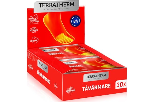 TerraTherm fotvärmare dynor - luftaktiverad | 5, 10 eller 30 par, 8 timmar varma fötter, tåvärmare självhäftande