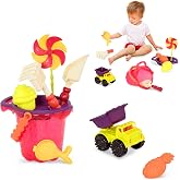 B.Toys Mango Plaj Seti | Kova, elek, k&uuml;rek, tırmık, fırıldak, mini damperli kamyon ve plaj veya kum havuzu oyunu i&ccedil;in 3 kum k