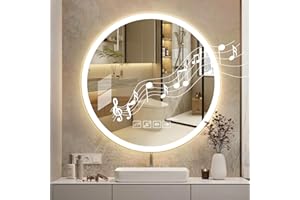 Hondony Espejo Baño Redondo con Luz 60cm, Espejo Baño LED Bluetooth, Antivaho, Regulable, 3 Colores Luz, Función Memoria, Musical Espejo LED, Interruptor Táctil