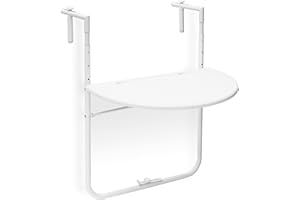Relaxdays Table de balcon pliante pliable appoint table suspendue rabattable BASTIAN rotin hauteur réglable l x P: 60 x 40 cm, blanc