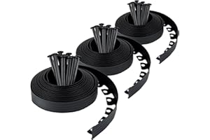 UNIGARDIA Bordure de Jardin en Plastique 30 mètres avec 90 Piquets d'ancrage - Bordurette de Jardin Flexible - Hauteur 50mm - Utilisation Facile, Noir