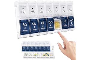 MERICARGO Tablettenbox 7 Tage Morgens Abends, Einfaches Füllen Großer Pillenbox 7 Tage 2 Fächer, Druckknopf Tägliches Tragbare Pillendose für Vitamin, Fischöl, Ergänzungen