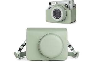 HIYQIN Custodia Protettiva in Pelle Compatibile con Fotocamera Istantanea Fujifilm Instax Wide 400, Custodia per Fotocamera Wide 400 con Tracolla - Verde Fresco