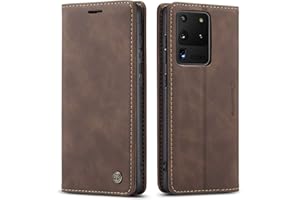 Ququcheng123 Lederhülle kompatibel mit Samsung Galaxy S20 Ultra Hülle,Flip Case Schutzhülle Klapphülle Handyhülle mit Standfunktion-Kaffee