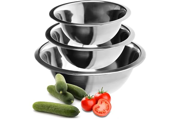 com-four® Ensemble de bols 3 pièces en acier inoxydable - Saladier en 3 tailles - Bol à mélanger - Bol en acier inoxydable pour cuire, servir et grignoter (03 Stück - Ø 18/20/24cm)