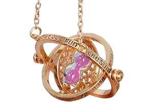 B.a.u.q.o.o. Collana Giratempo Hermione Gadget Accessori Ciondolo Oro Clessidra Sabbia Rosa Idea Regalo Bambina Magia Fantasy Cosplay