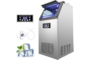 Z ZELUS Macchinetta Cubetti Ghiaccio Commerciale Fabbricatore Ghiaccio con Schermo LCD Macchina Ghiaccio per Casa, Ufficio, Ristorante, Bar, Caffetteria (59kg/ 24h)
