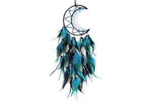YNR Atrapasueños de Luna para Colgar en la Pared del Dormitorio,diseño de Plumas Negras y Azules,decoración del hogar,Adornos para Colgar en la Pared del hogar,Regalo para Adultos,niños(Azul y Negro)
