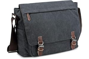 Imyth Vintage Canvas Messenger Bag for Men, Crazy Horse Leather Laptop Briefcase, 13.3in Shoulder Bag