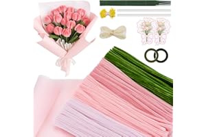 JelyArt Set di 400 pulitori per pipe di fiori eterni, per fai da te, tulipani e gigli, set regalo con filo di fiori, nastro e stami