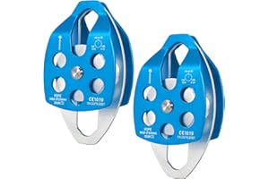 NewDoar Polea de rescate grande con certificación CE, polea doble de 30 KN, polea individual/doble con placa oscilante para transporte de rescate, arborista, escalada de árboles (polea doble, azul, 2