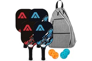 Touyinger Palas de Pickleball, Pickleball Set Raquetas Juego de Palas de Pickleball con 4 Pelotas y Bolsa Portátil, Deportes de Pickleball de Interior y Exterior para Hombres Mujeres