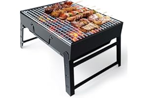 IHOMARA BBQ Barbecue Grill, Portable Foldable Charcoal Grill for Outdoor, Stainless Steel BBQ Tabletop Smoker for Picnic, Garden, Terrace, Camping, Travel, Hiking