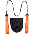 Sucrain Pocket Chainsaw with Paracord Handle, Folding Chain Hand Saw, Emergency Outdoor Survival Gear for Camping, Hunting, Hiking, Cutting Wood & Tree (Orange, 11 Teeth, 24'' Long)