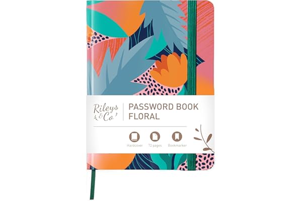Rileys & Co. Carnet de Mot De Passe Avec Onglets de A à Z - Cahier Répertoire Alphabétique De Mot De Passe - Livre De Mot De Passe pour Conserver Vos Identifiants Web (15 x 11 cm, Floral)