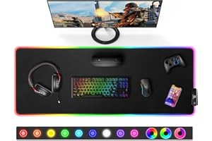 Gimars Tappetino Mouse Gaming RGB, 800x300x4mm - Tappetino Mouse XXL, 12 Modalità di Illuminazione, Tappetino Scrivania Grande Mouse Pad RGB con Superficie Liscia Premium, Base in Gomma Antiscivolo