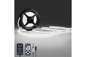 NELUX Striscia LED COB 2 Metri Bianco Freddo, Luci LED Strisce Sottopensile Cucina, Camera e TV Light Strip. Luce Interne Adesive Dimmerabili, 480LED/m, 6500K. Include Telecomando, Trasformatore 24V