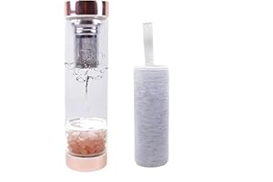 AITELEI Crystal Elixir Infused Gem Water Bottle with Tea Infuser, Crystal Water Bottle Tea Strainer with Removable Rose Quartz Crystals for Chakra Wellness - 15 oz (Rose quartz)